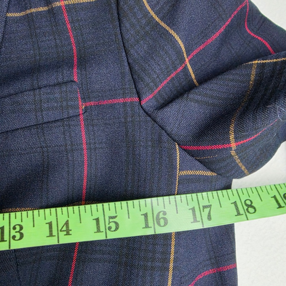 Tommy Hilfiger Navy Blue Plaid Longline Blazer Elbow Patches Womens Size 2 - Picture 7 of 10